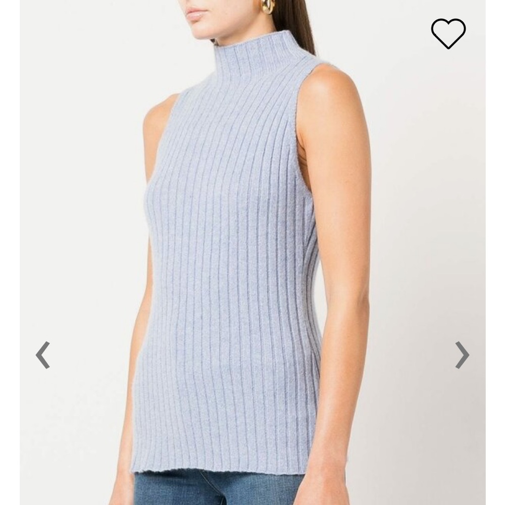 KHAITE Jolene Blueberry Blue Sleeveless Cashmere Turtleneck Sweater Size XL